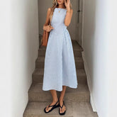 LIZAKOSHT - Women's Sleeveless Vertical Striped Midi Dress Elegant High Waist A-Line Vacation Dress