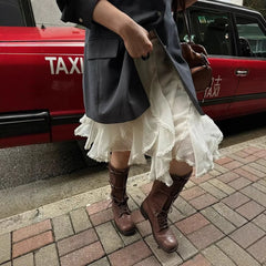 LIZAKOSHT - Ruffle Lace Splicing Half Skirt for Women Elegant and Sweet Cake Skirt High Waist Lace Chiffon Half Skirt