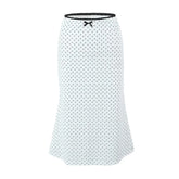 LIZAKOSHT - New 2024 Women Lace Trim Floral Print Fishtail Skirt Bow Elastic Waist Female Summer Midi Skirt Holiday