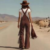 LIZAKOSHT - Best-selling Cross-border European and American Women's Retro Western Suede Fringed Wide-leg Overalls Workwear Pants Long Pants