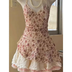 LIZAKOSHT  -  2-Piece Set Party Dresses Sexy Sling Y2K Sweet Goth Lolita Punk V-Neck Vintage Lace Backless Ball Gown Harajuku Korea Emo 2000s