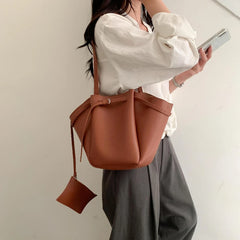 LIZAKOSHT - Soft PU Large Capacity Tote Bag Women Fashion Korean Style Commuter Shoulder Bag Solid Color Retro Minimalist Handbag