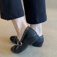 LIZAKOSHT - French Vintage Riveted Mary Jane Women'S Shoes Light Cut One Line Buckle Single Shoe Everything Flat Ballet Shoes