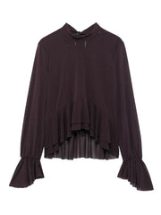 LIZAKOSHT - Elegant Shirts Women Loose Ruffles O Neck Long Sleeves Shirt Female 2025 Spring Summer Fashion Solid Soft Lace Up Chiffon Tops
