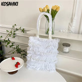 LIZAKOSHT - Japanese Sweet Y2k Shoulder Tote Bags Fashion Patchwork Lace Pleated Women's Handbags All Match Girls Underarm Bag High-capacity
