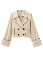 LIZAKOSHT - Lapel Loose Solid Women Jacket Full Sleeve Double Breasted Lady Coat Autumn Winter Casual Pocket All Match Female Outwear