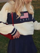 LIZAKOSHT - Preppy Style Flag Printed Knitted Pullovers Casual O-Neck Long Sleeve Sweater Women Autumn Winter Fashion Streetwear