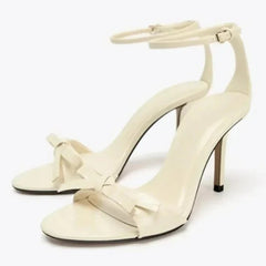LIZAKOSHT - Bowknot Elegant Thin Heels Sandals Women Open Toe Ankle Stra Concise Party Fashion Designer Wedding Shoes Sandalias De Mujer