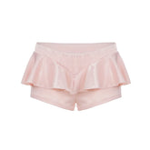 LIZAKOSHT - French Sweet Y2k Satin Skort Women Solid Color Low Rise Slim Ruffle Hem A Line Skirt Shorts Korean Fashion Popular Casual Outfit