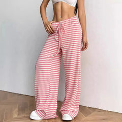 LIZAKOSHT - Women's New Casual Striped Solid Color Elastic Rope Cotton Straight Leg Pants