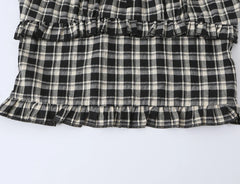 LIZAKOSHT - Summer Women Plaid Spliced Lace Bow O Collar Elastic Strap Tank Top Slim Corset Wood ears Slim Waist Elastic Back Crop Vest