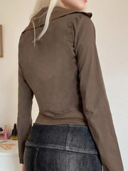 LIZAKOSHT - Safari Style Big Pockets Zipper-Up Jackets Casual Solid Turn-Down Collar Long Sleeve Coats Women Autumn Winter Lady