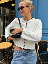 LIZAKOSHT - Casual Knitted Panelled Sweater Women O-neck Single Breasted Wave Hem Slim Female Coat 2024 Spring Autumn New Chic Lady Coats