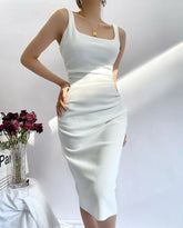 LIZAKOSHT - Summer New European and American Sexy Design Sense Word Collar Hem Split Dress Women's Dress