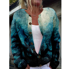 LIZAKOSHT - Women Milled Pit Lavender Print Button Long Sleeve Lady Casual Extensions Cardigan White Jacket Coat