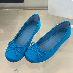 LIZAKOSHT - Brand New Women's Flats Ballet Shoes Sweet Round Toe Satin bow Soft Sole Daily Life Easy to Slip On Shoes for Office Lady