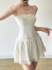 LIZAKOSHT  -  Y2k Aesthetic Lace Patchwork Women Dress Vintage Grunge Slim Harajuku Sexy Bandage Dresses Pleated Streetwear Vestidos De Mujer