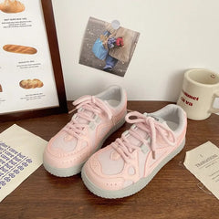 LIZAKOSHT - Pink Womens Sports Shoes Sweet Kawaii Korean Style Women Sneakers Pu Leather Low-top Casual Versatile Female Shoes