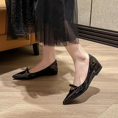 LIZAKOSHT - Elegant Ladies Pointed Toe Flats Bowtie Wedges Shoes Woman High Increase Dress Slip On Ballets Princess Ladies Party Bridal Shoe