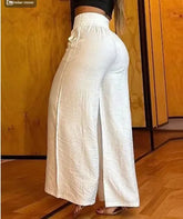 LIZAKOSHT - High Waist Wide Leg Pants Pure Color Loose plus Size Flared Trousers Women's Fashion plus Polyester Spring Autumn Season