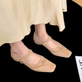 LIZAKOSHT - Fashion Women's Shoes New High Quality Suede Retro Mary Jane Shoes Square Headed Carved Low Heels Shoes Lightweight Shoes