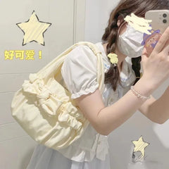 LIZAKOSHT - Korean Sweet Bow Pleated Lolita Spring Summer Fashion Handbag Women Shoulder Bag All Match
