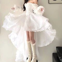 LIZAKOSHT  -  Sexy Off Shoulder Strapless Long Sleeve Dresses 2025 Long Sleeve Loose Dress for Women Y2k Slim Waist White Vestidos De Mujer