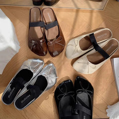 LIZAKOSHT - Comfortable Round Toe Women Slippers Elegant Bowknot Design Slide Sandals Fashion Banquet Mary Jane Shoes Mule Pumps for Ladies