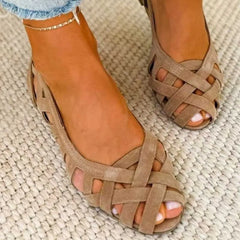 LIZAKOSHT - Perforated Sandals For Women Flat Heels Breathable Hole Shoes Non-Slip Beach Shoes