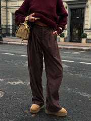 LIZAKOSHT - Women's New Wide Leg Pants 100% Cotton Loose Fit Drapey Trendy Waist Autumn Winter Fashion Trousers
