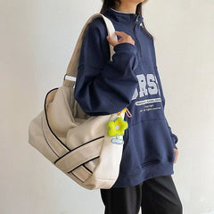 LIZAKOSHT - Spring New High-capacity Nylon Canvas Tote Bag Korean Fashion Simple Unisex Shoulder Bag Casual Sport Yoga Bag Student Bookbag