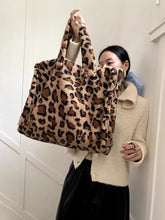 LIZAKOSHT - Korean Fashion Leopard Faux Fur Women Fluffy Tote Bags Handbags Large Capacity Girl Winter Plush Shoulder Bag
