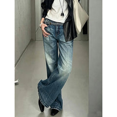LIZAKOSHT - Y2K Slim FWomen's Vintage Tie Dye Blue Straight Jeans Street Style Trousers Cool Girl Casual Bottoms Female High Waist Wide Leg