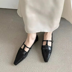 LIZAKOSHT - Fashion Luxury Dress Flats Heel Mary Jane Shoes Women Loafers Female Pointed Toe Ballerina New Spring Footwear Office Mujer