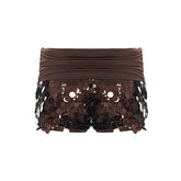 LIZAKOSHT - Ruched Sparkly Sequin Mini Shorts High Stretch Low Rise Slim Wrap Waist Spring Summer Chic Party Lady Wome Sexy Outfit