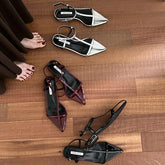 LIZAKOSHT - Fashion Clip Toe Sandals Women Flats Heels Ladies Shoes Narrow Band Gladiator Sandals Party Dress Ankle Strap Shoes Sliver Mujer