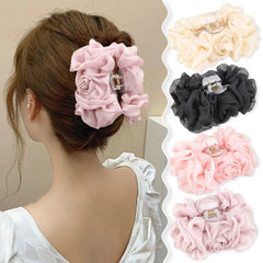 Lizakosht New Elegant Silk Chiffon Large Hair Claw Women Fashion Flower Bow Barrettes Clamps Clips Ponytail Holder Hair Accessories
