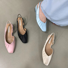 LIZAKOSHT  -  Designer Satin Women's Sandals Comfortable Pleated Square Toe Women Flat Shoes Fashion Party Dress Women Shoes Zapatos De Mujer