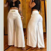 LIZAKOSHT - High Waist Wide Leg Pants Pure Color Loose plus Size Flared Trousers Women's Fashion plus Polyester Spring Autumn Season