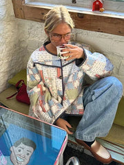 LIZAKOSHT - Women's Winter Jacket Printed Patchwork Warm Cotton Coat Female Pockets Single-breasted Jackets 2024 Autumn Ladies Streetwears