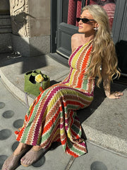 LIZAKOSHT  -  Women Sexy One Shoulder Sleeveless Colorful Maxi Dress Fashion Slim Irregular Dresses 2024 Summer Lady Chic Beach Vacation Robes