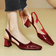 LIZAKOSHT - Patent Leather Chunky Sandals Women Square Toe Pumps Elegant Office Women Shoes Comfort Leisure Fashion High Heels Sandals Women