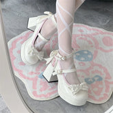 LIZAKOSHT - Lolita Lace Heart Knot Round Toe Shallow Mouth High Heels Cos Loli Elegant Student Shoes Japanese Girl Sweet Single Shoes