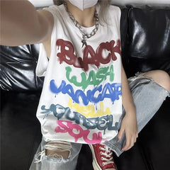 LIZAKOSHT - Short-Sleeved Vest Letter Printing Heavy Cotton Summer American Loose Trendy Brand Sleeveless Sports Men And Women Large Size