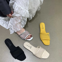 LIZAKOSHT - Summer Hollow Out Women Slippers Concise Open Toe Soft Sole Flats Slide Ladies Outdoor Dress Sandalias