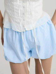 LIZAKOSHT - Summer Striped Shorts Y2K Woman Clothes Casual Fashion Elastic Waist Mini Shorts Streetwear Girls Blue Short Pants