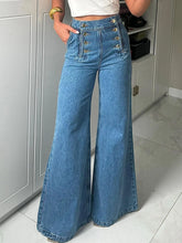 LIZAKOSHT - Fashion Women's Jeans Button Baggy Denim Jeans Pants High Waist Casual Classic Blue Wide Leg Trouser Female Y2K Punk