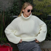 LIZAKOSHT - Turn-down Collar Back Split Sweater Women Elegant Full Sleeve Knitted Loose Fit Top Lady early autumn Chic Casual knit top