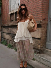LIZAKOSHT - summer Women Loose-fitting Vest Casual Scoop Neck Sweet Spaghetti Strap Chiffon Blouses Ladies Ruffle Hem Flowy Cami Top