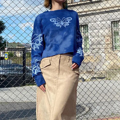 LIZAKOSHT - T-Shirt High Quality Tie-Dye Butterfly Print American Campus Style Women'S Pullover Sweatshirt Loose Slimming Hot Girl Top
